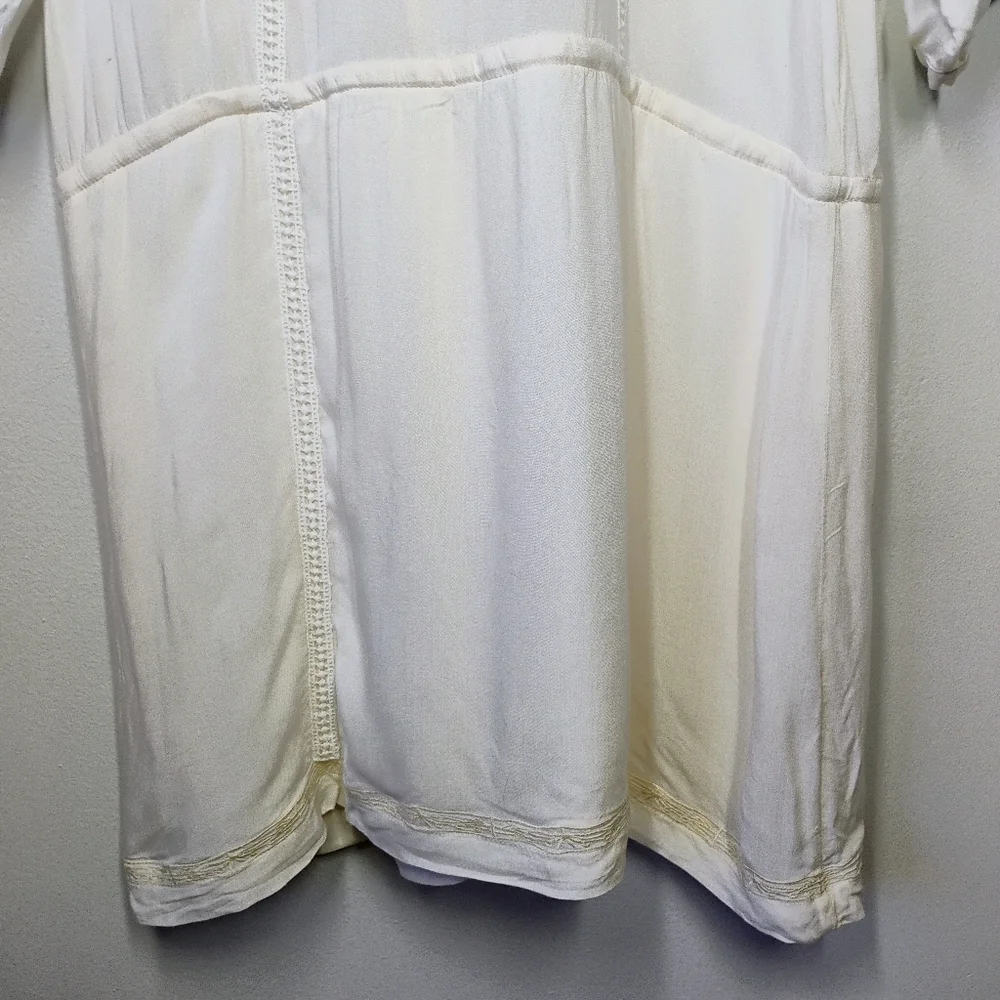 Forever‎ 21 Y2K Embroidered Tie Waist Dress Tassels Ivory Cottage Size Medium